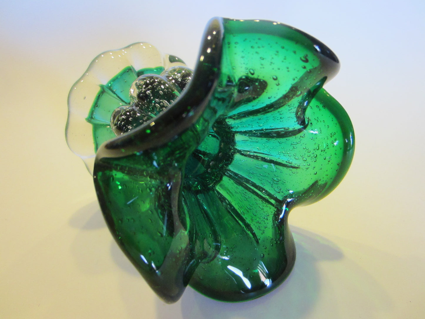 Archimede Seguso Green Murano Glass Vases or Votive Candle Holders
