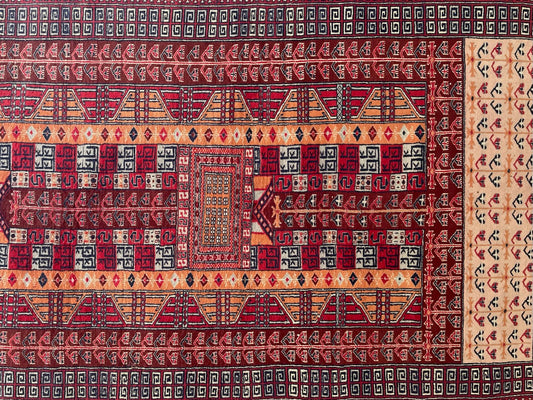 Turkman Area Rug Pile of Wool Rustic Hand Knotted Art