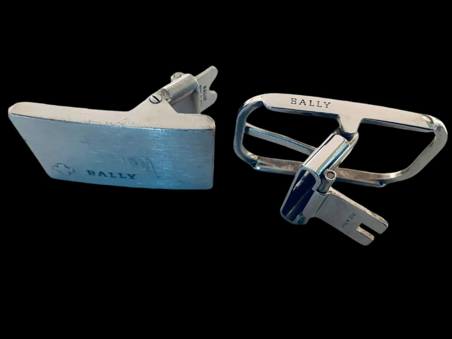 Two Bally Made In Italy Vintage Silver Metal Belt Buckles 
