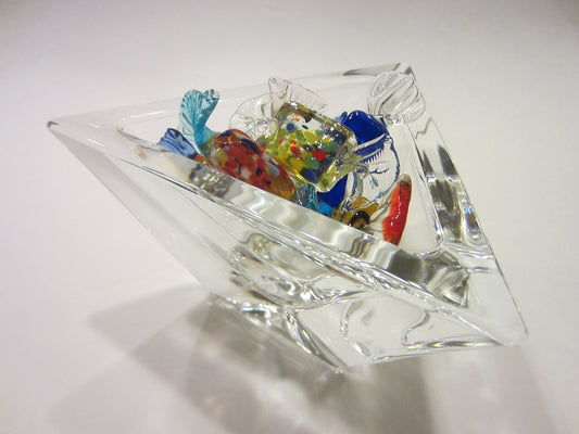 Orrefors Hand Cut Triangle Swedish Modern Crystal Bowl