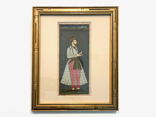 Miniature Hand Painted Framed Mughal Portrait Manuscript Art
