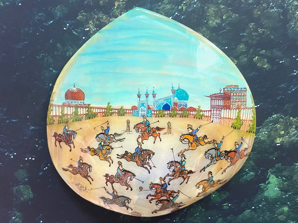 Persian Miniature Painted Monuments Equestrian Abalone Shell Signed Mehrdad Irajpoor