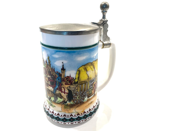 French Pictorial Pewter Lid Tankard Monument Scene Stein Marked France