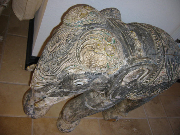Antique Pair of Hand Decorated Painted Distressed Elephant Sculptures