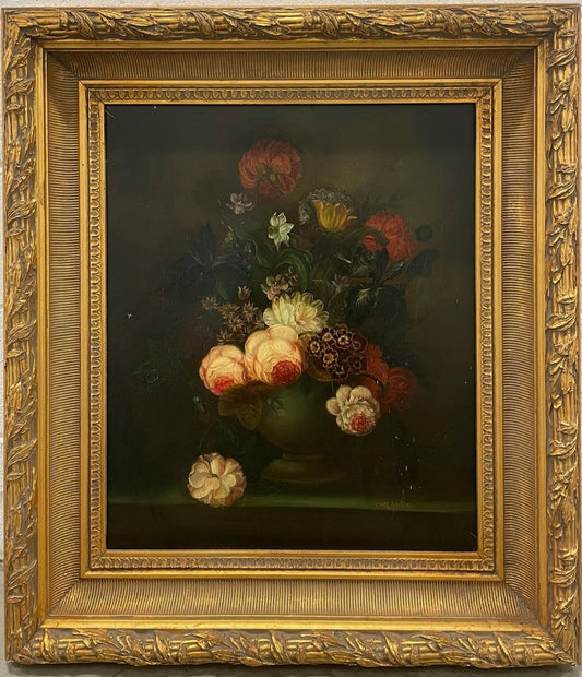 Orlando Still Life Blooming Flowers Signed Oil On Canvas