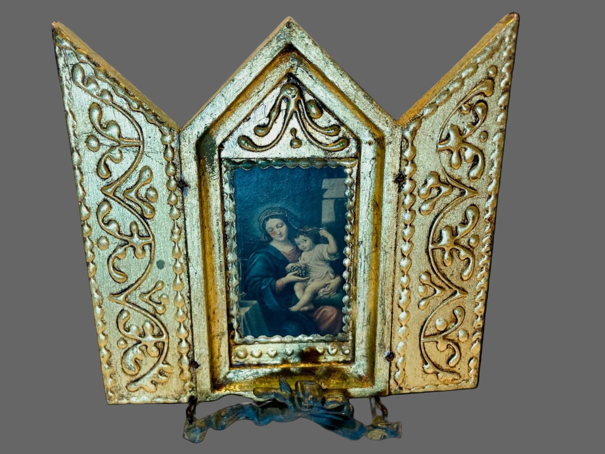 Madonna and Child  Gild Decorated Tryptich 