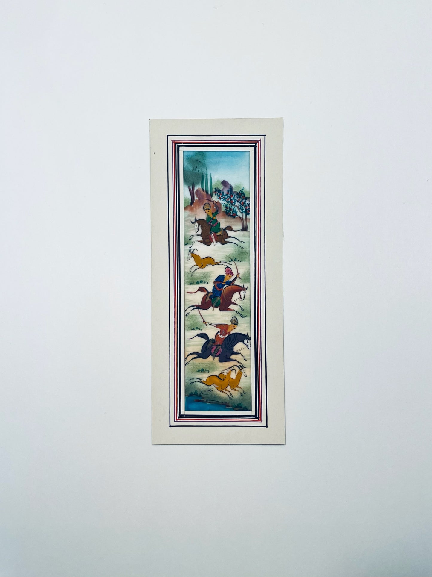 Miniature Painting Hunting Scene Persian Art In Khatam Frame With Artist Signature