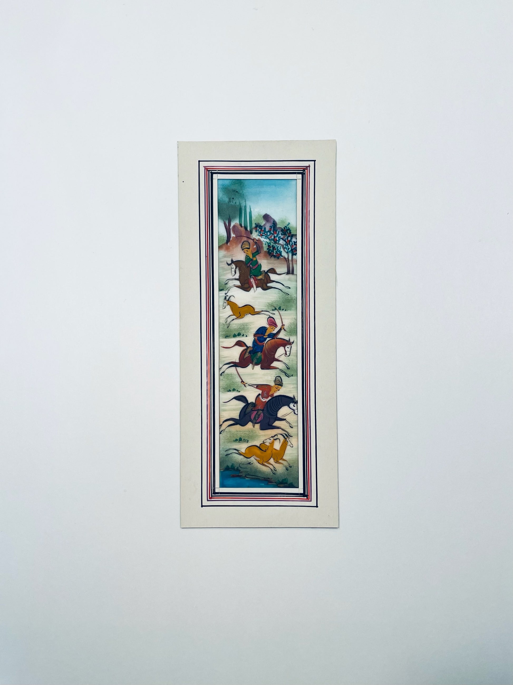 Miniature Painting Hunting Scene Persian Art In Khatam Frame With Artist Signature
