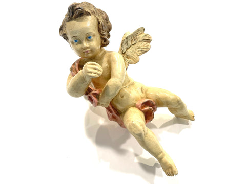 Angelic Italian Hand Crafted Painted Winged Figurative Sculpture