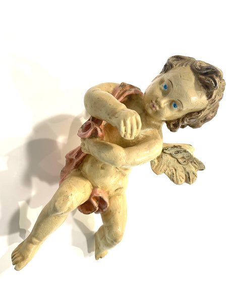 Angelic Italian Hand Crafted Painted Winged Figurative Sculpture