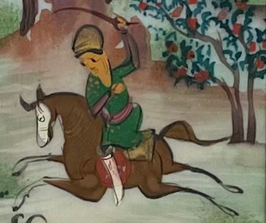Miniature Painting Hunting Scene Persian Art In Khatam Frame With Artist Signature