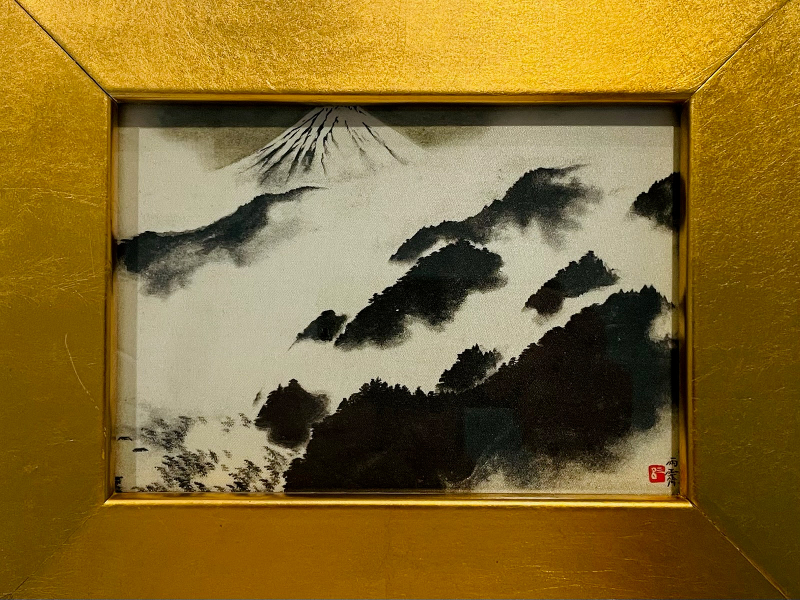 Taikan Yokoyama Japan Mount Fuji Print On Silk With Gold Frame 