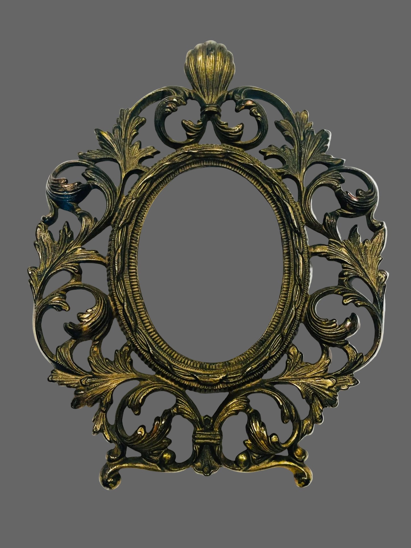 Rococo Style Acanthus Crested Bronze Picture Frame Marked Warner Numbered
