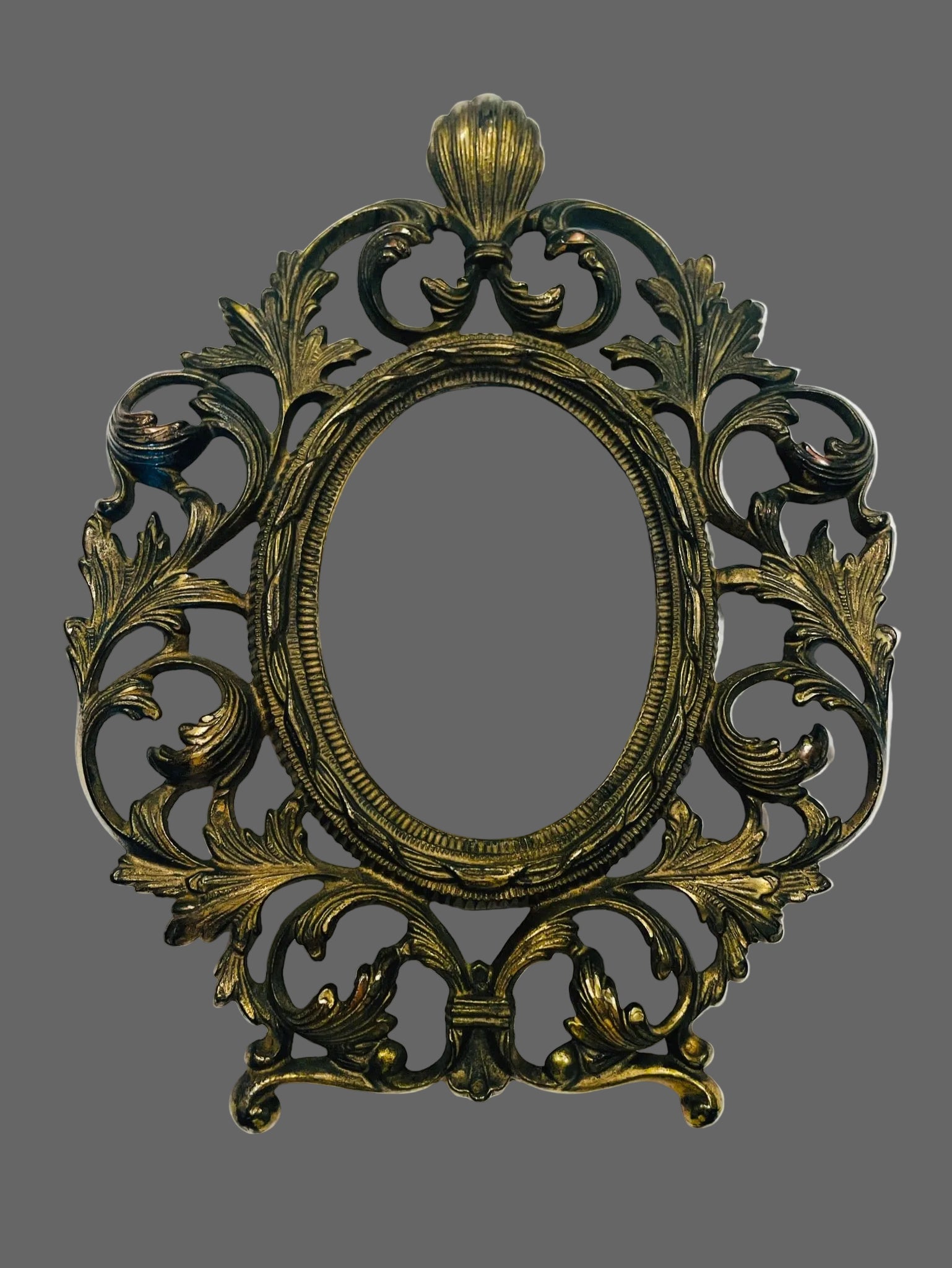 Rococo Style Acanthus Crested Bronze Picture Frame Marked Warner Numbered