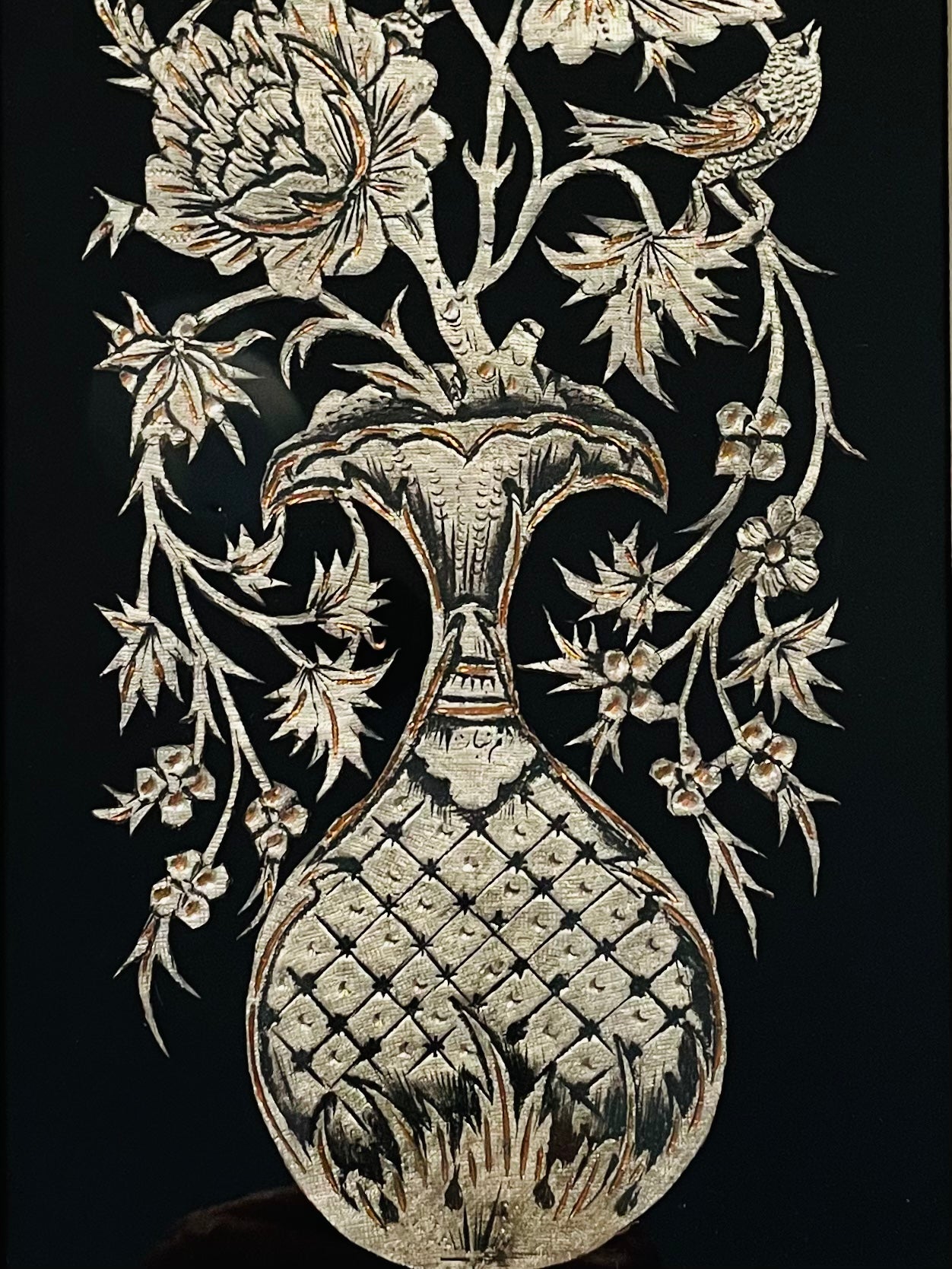 Traditional Persian Work of Silver and Gold Vintage Art In Khatamkari Inlaid Frame