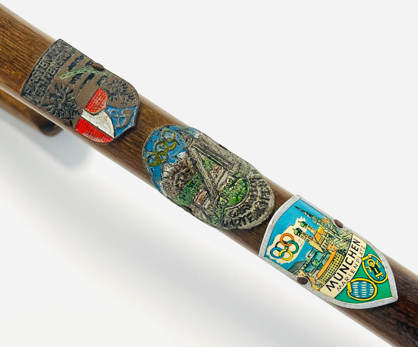 Decorative cane with engraved designs Featuring Munich Olympic Shields 