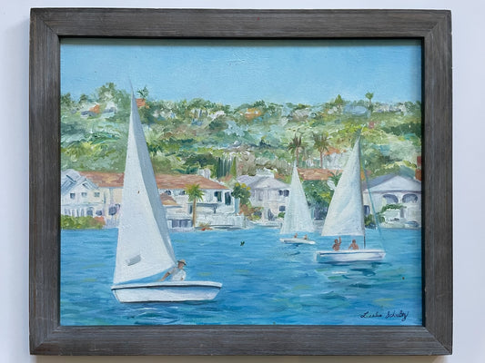 Sail Along Nautical Seascape Signed and Titled By Leslie Schultz
