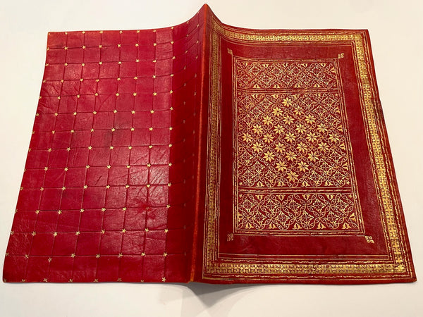Italian Red Leather Book Cover 22 Carat Gold Star Shields Embossed