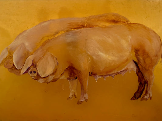 Twin Pigs Painting On Lucite Panel