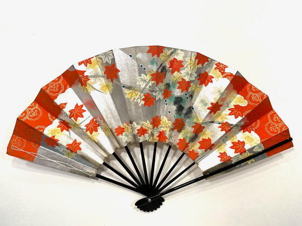 Japanese Dual Sided Paper Embossed Painted Gold Floral Folding Fan