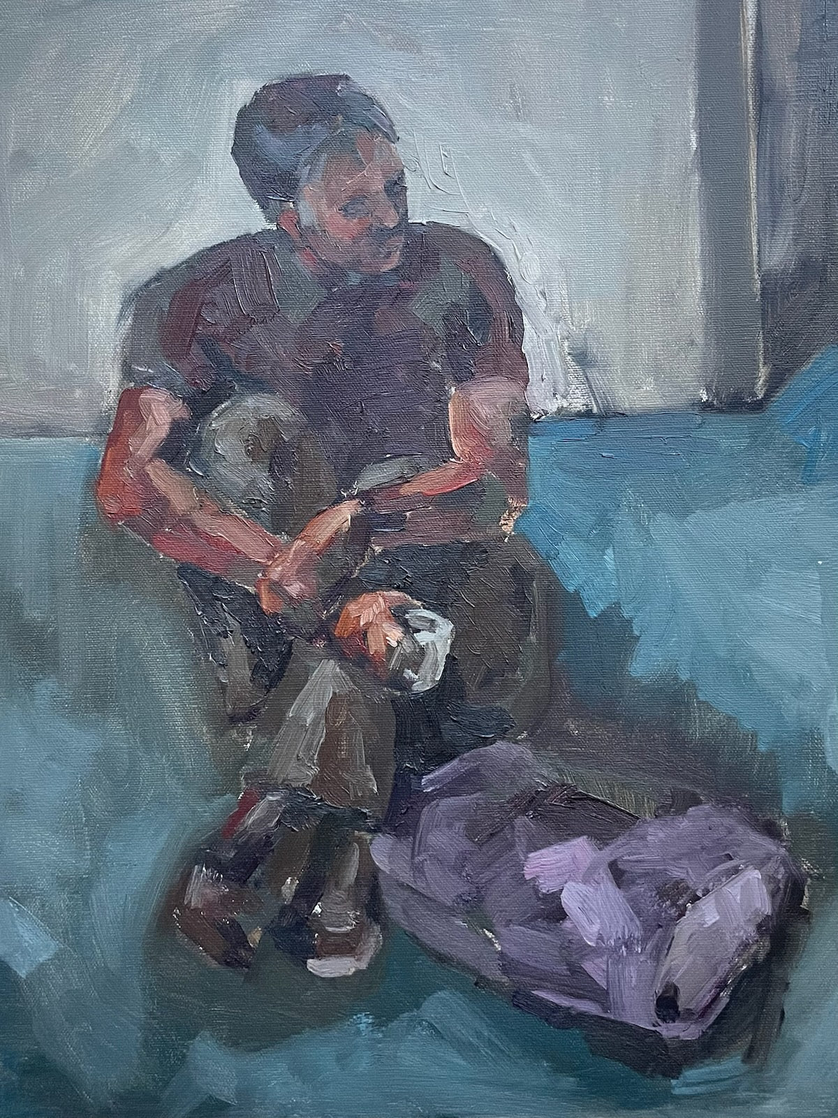 Impressionist Portrait of A Seated Man Oil On Canvas Folk Art Painting