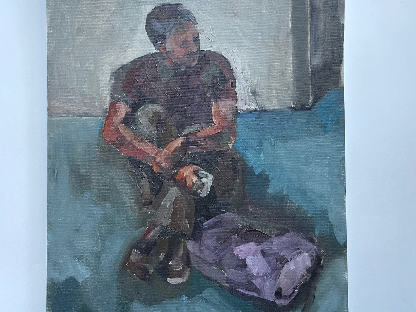 Impressionist Portrait of A Seated Man Oil On Canvas Folk Art Painting