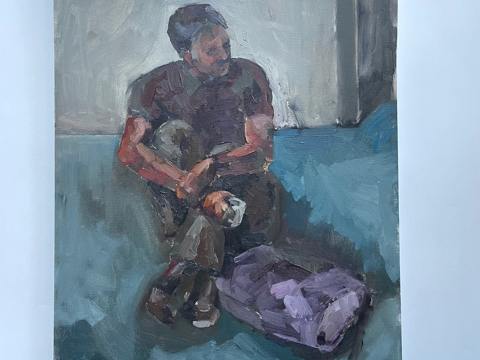 Impressionist Portrait of A Seated Man Oil On Canvas Folk Art Painting