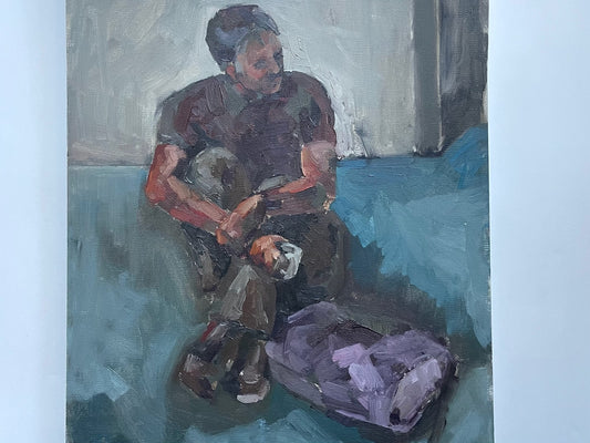 Impressionist Portrait of A Seated Man Oil On Canvas Folk Art Painting