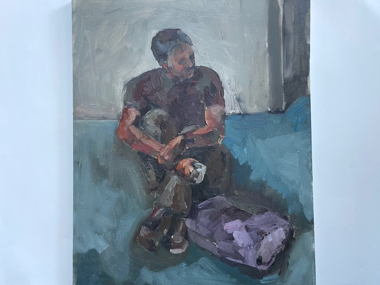 Impressionist Portrait of A Seated Man Oil On Canvas Folk Art Painting