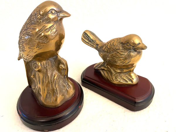 Brass Birds Elaborate Statues Bookends On Mahogany Stands