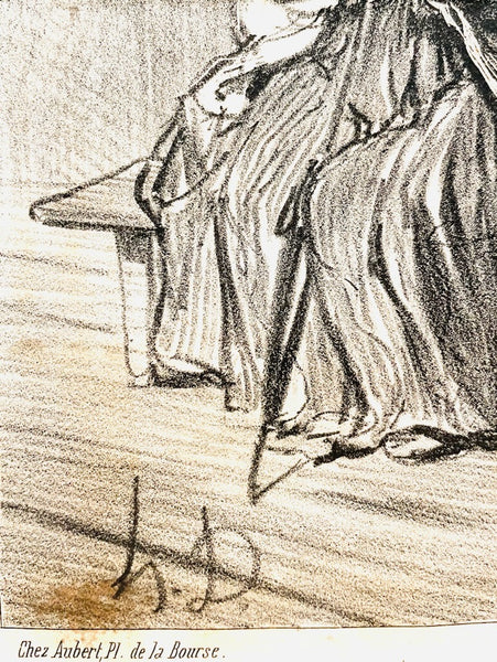 Honore Daumier Chez Aubert Pl De La Bourse Paris Street Scene Signed Print