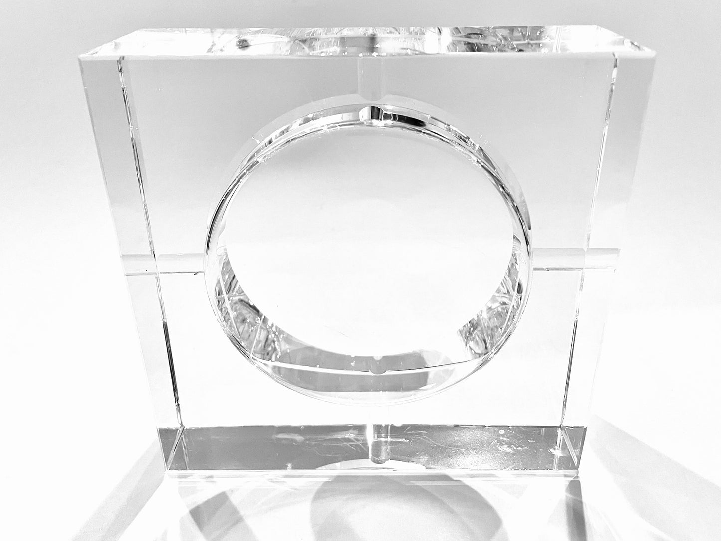 Hand cut crystal square ashtray with circular design 