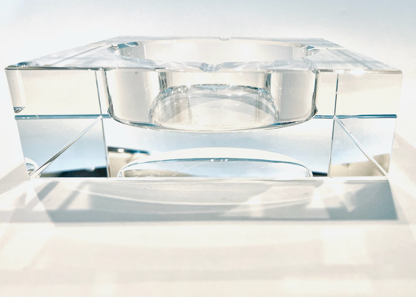 A Minimalist Hand Cut Crystal Square Large Ashtray