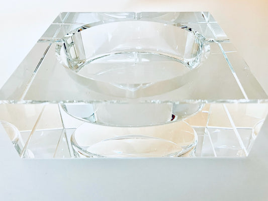A Minimalist Hand Cut Crystal Square Large Ashtray