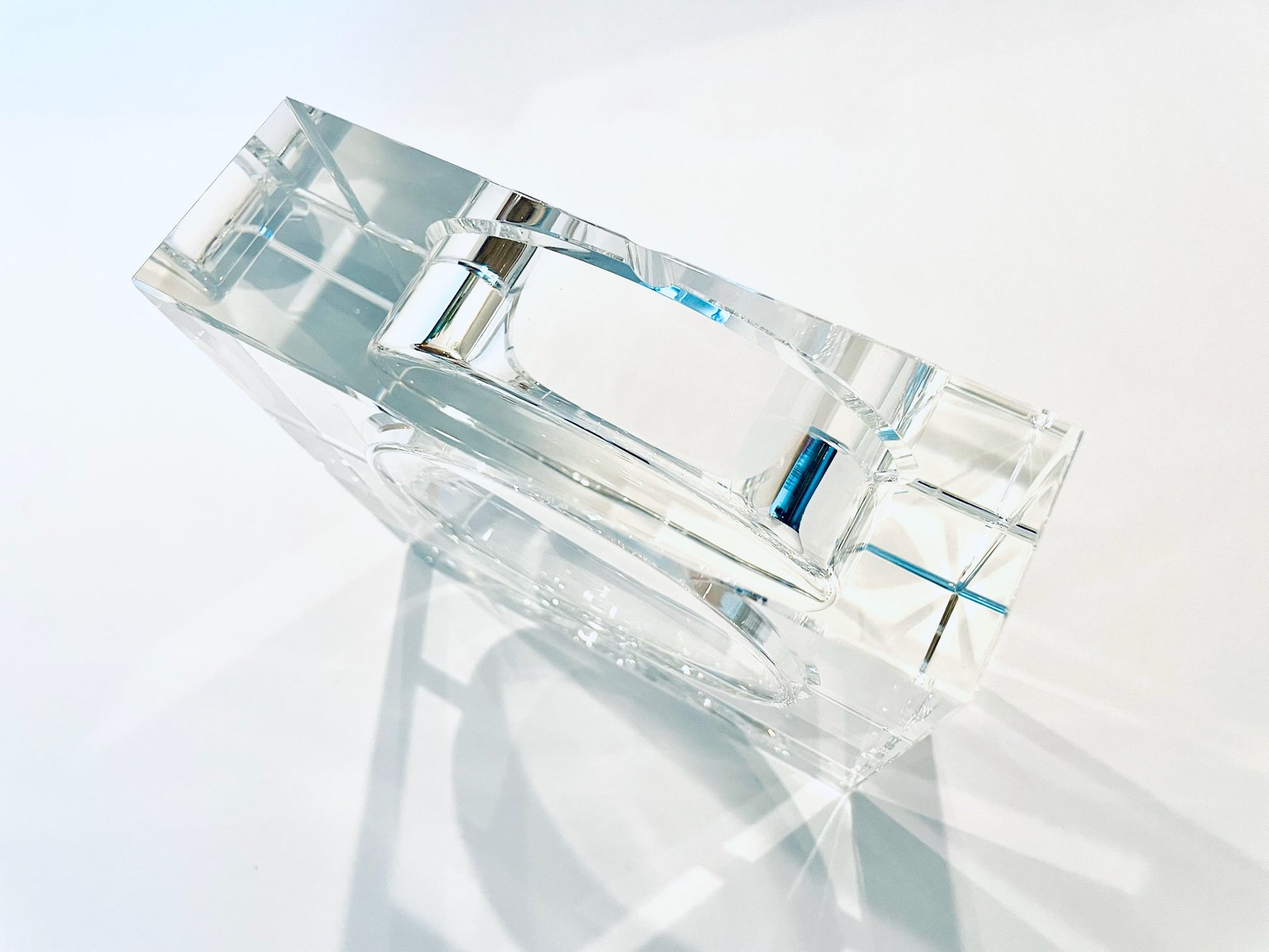 A Minimalist Hand Cut Crystal Square Large Ashtray