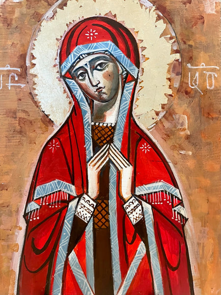 Madonna Hand Painted Signed Greek Panel Icon