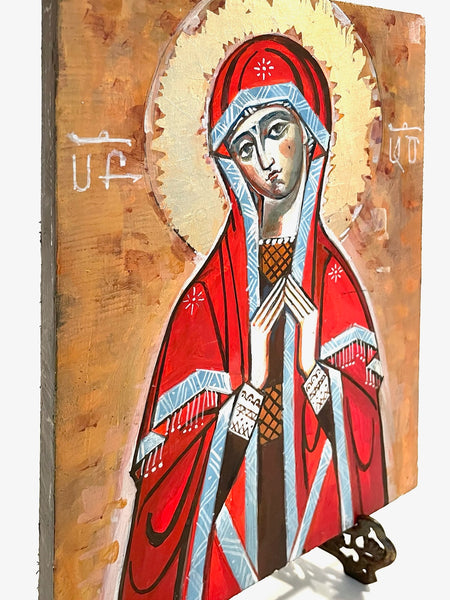 Madonna Hand Painted Signed Greek Panel Icon