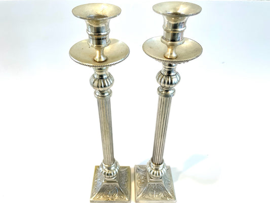 Neoclassical Silver Plated Pair of Vintage Ornate Candle Holders