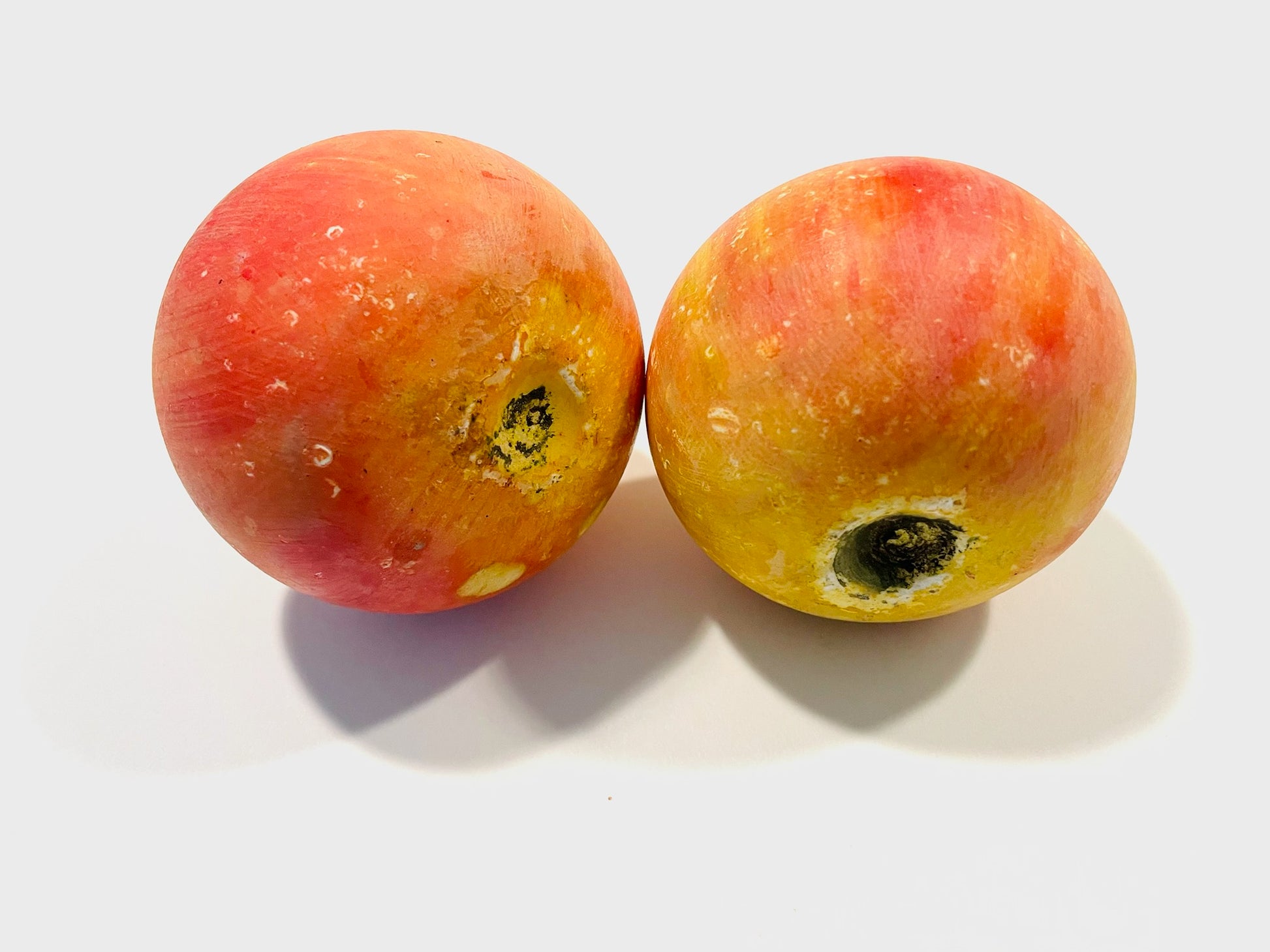 Two Stone Lifesize Stemmed Hand Decorated Apples
