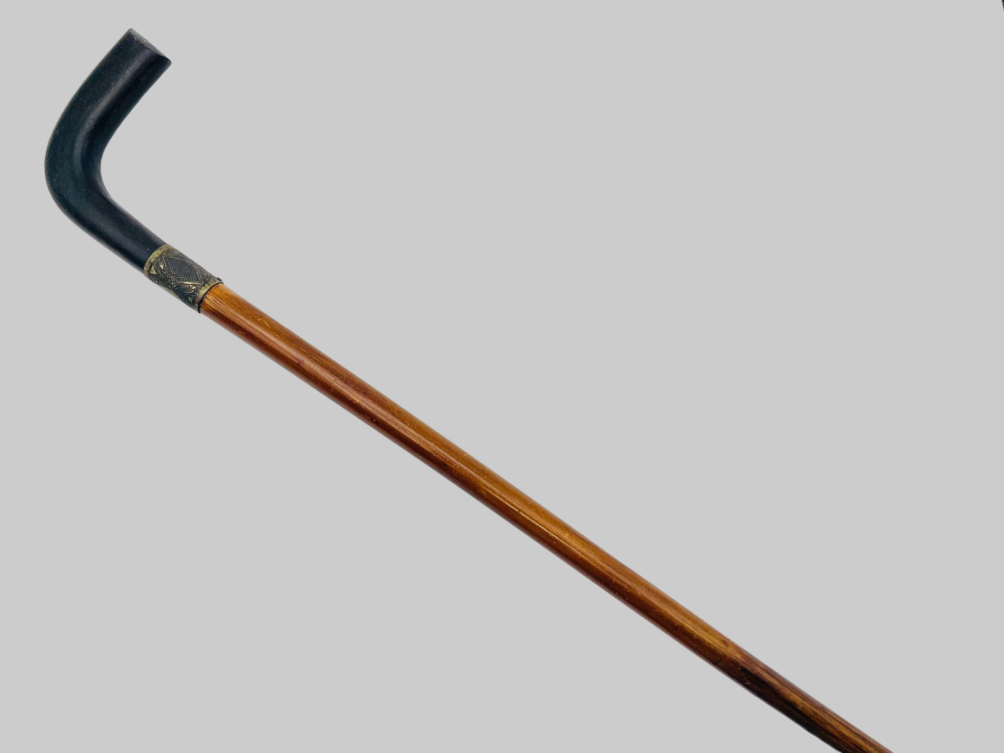 Art Deco Monogram Cane With Decortive Metal Ring Handle 