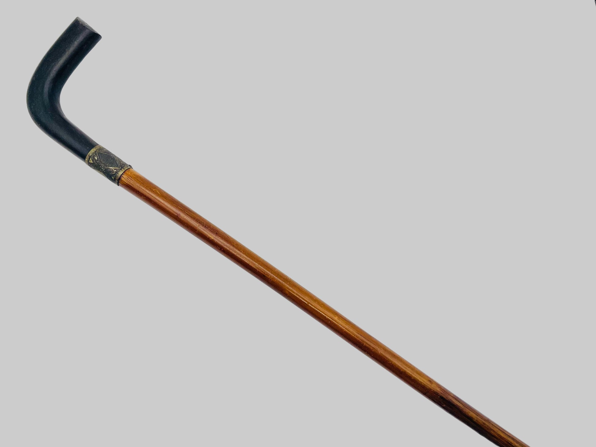 Art Deco Monogram Cane With Decortive Metal Ring Handle 