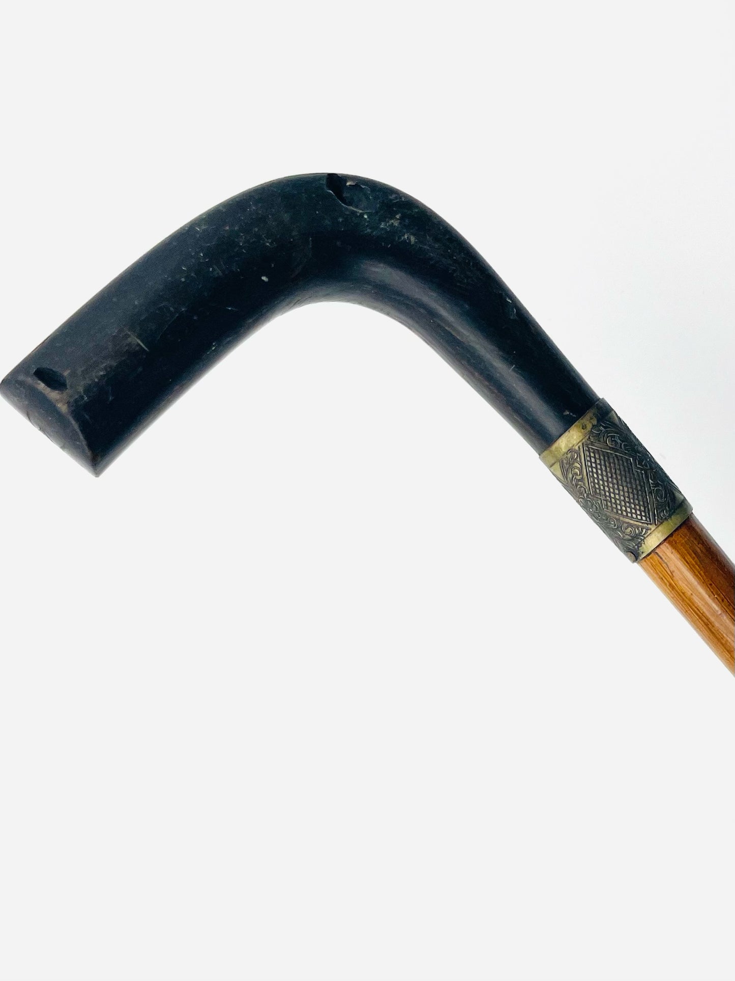 monogram Cane with black handle and wooden shaft 