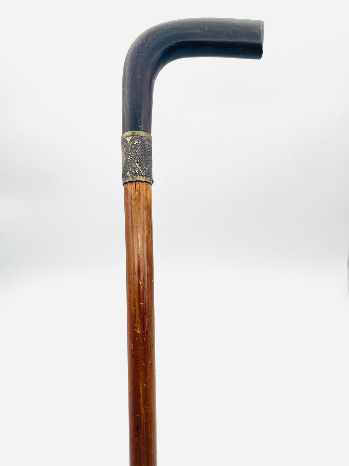 Art Deco Monogram Cane With Decortive Metal Ring Handle 