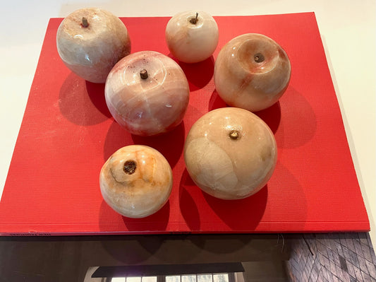 Six Decorative Stone Marble Various Fruits With Stems