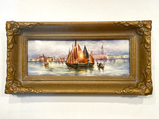 Impressionist Venice Grand Canal Italy Seascape Watercolor Signed MAH Porcelain Plaque