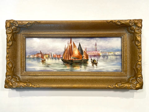 Impressionist Venice Grand Canal Italy Seascape Watercolor Signed MAH Porcelain Plaque