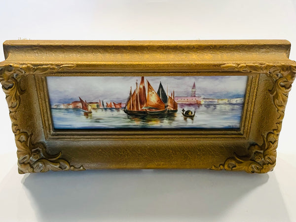 Impressionist Venice Grand Canal Italy Seascape Watercolor Signed MAH Porcelain Plaque