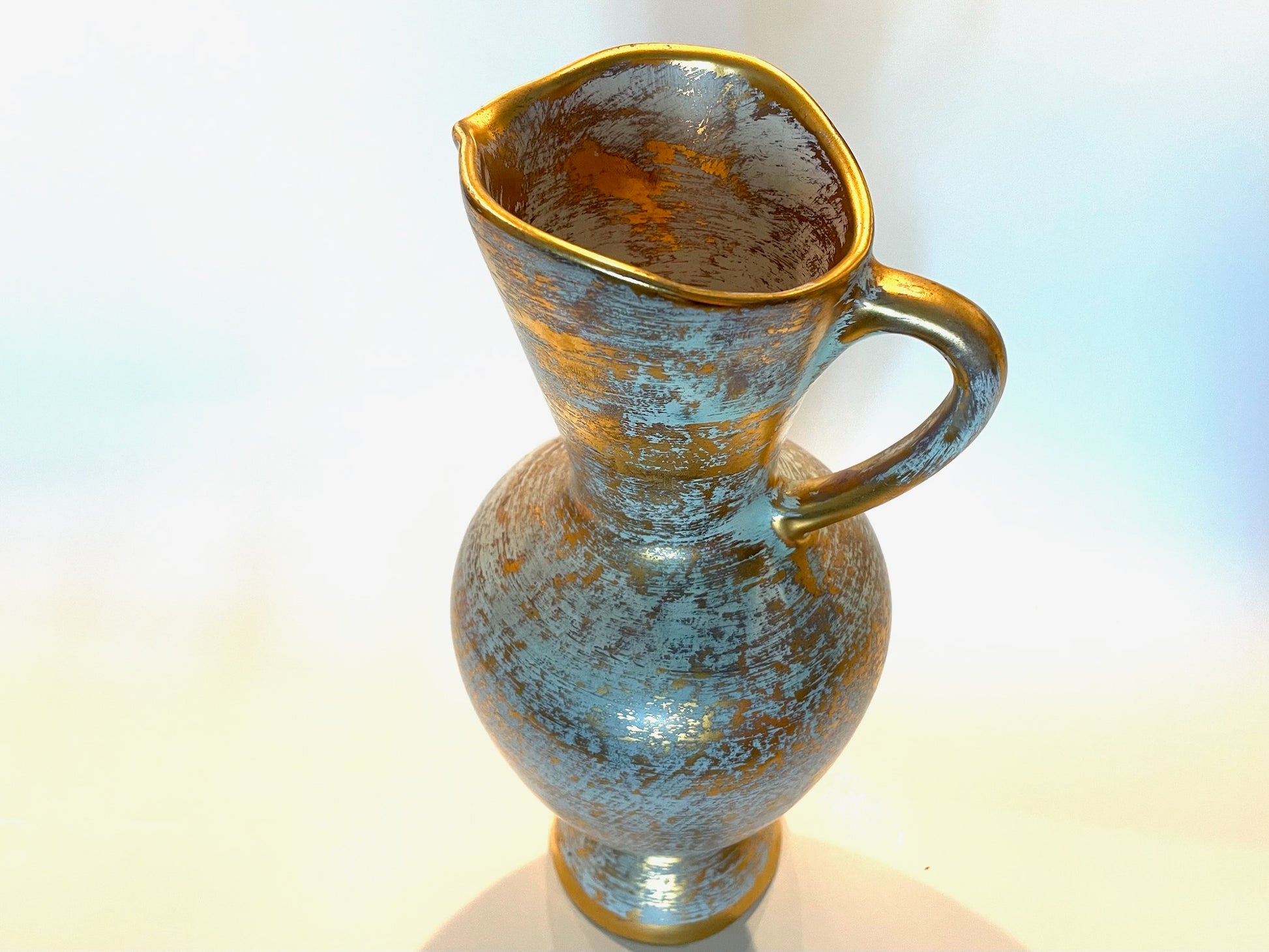 Stangl Hand Painted Antique Gold Ceramic Pitcher Trenton USA