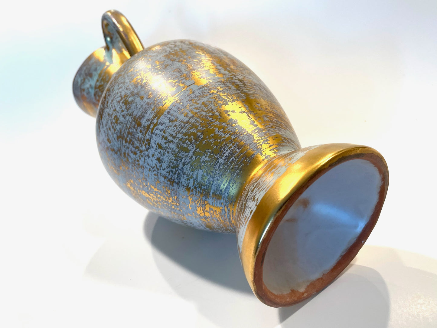 Stangl Hand Painted Antique Gold Ceramic Pitcher Trenton USA