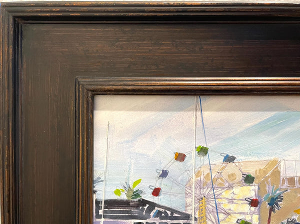 Impressionist Ferris Wheel House Boat California Art Oil On Panel Signed RICE
